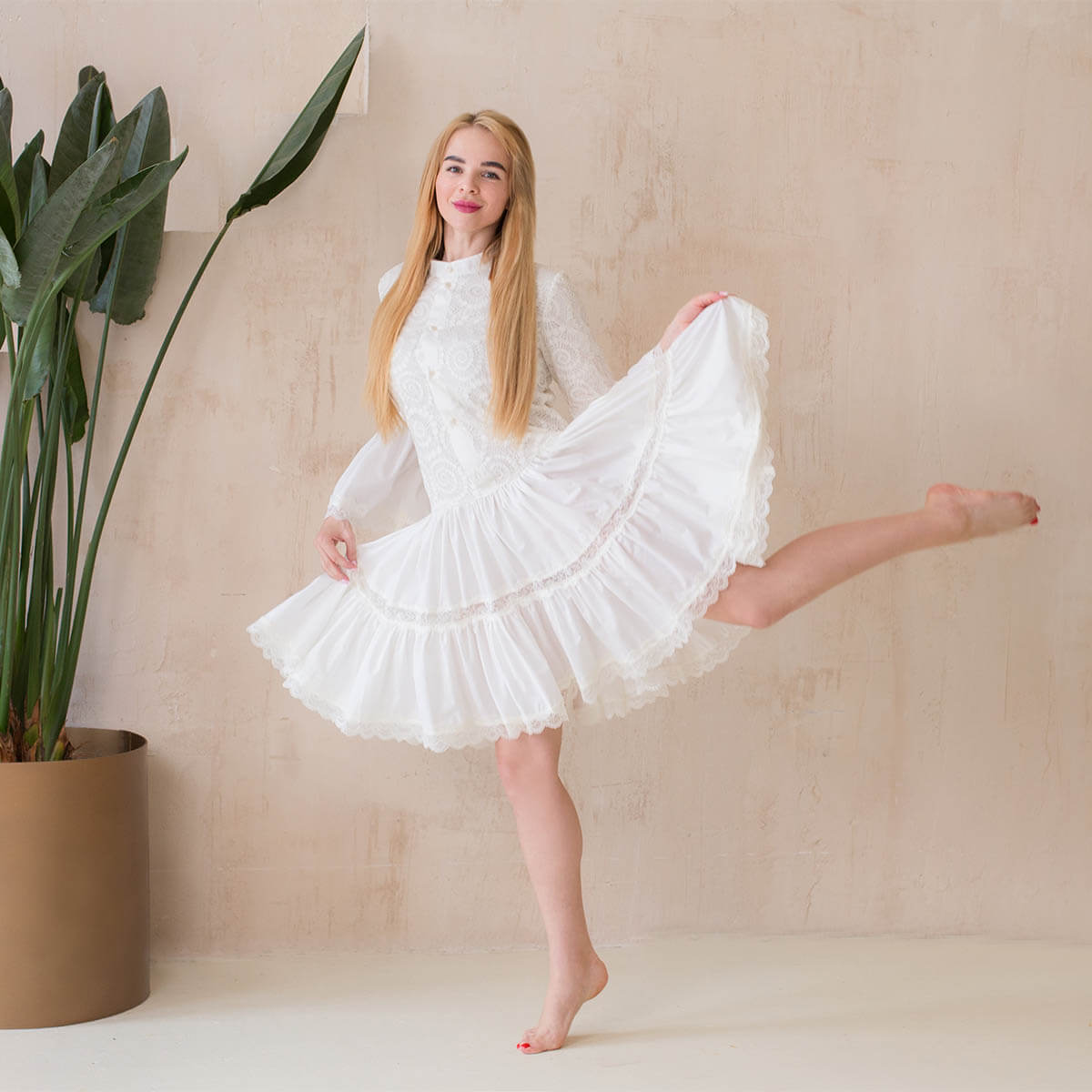 INGRID Cotton Ivory Lace Dress