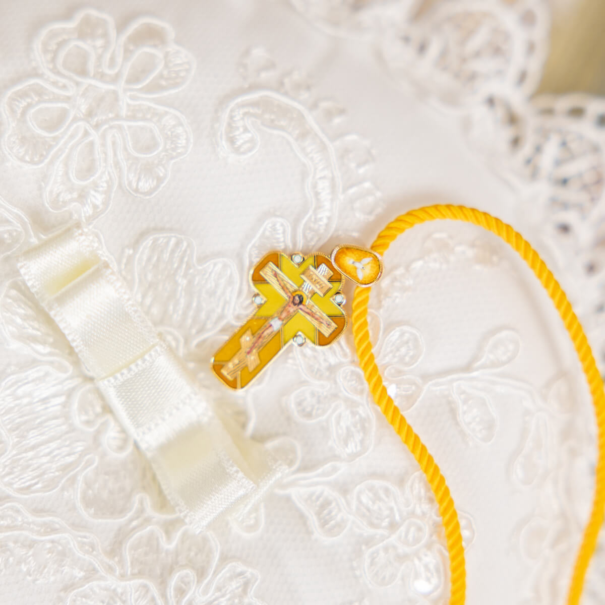 SAVIOR Baptism Cross – Handcrafted Gold Enamel Crucifix