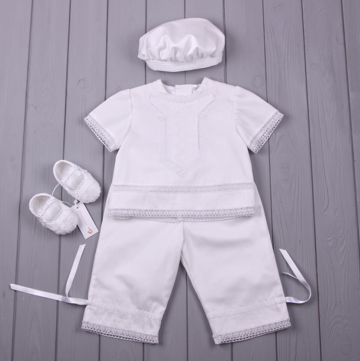 JOHNNY 2 piece Boy Baptism Outfit – Cotton Short Sleeve Set