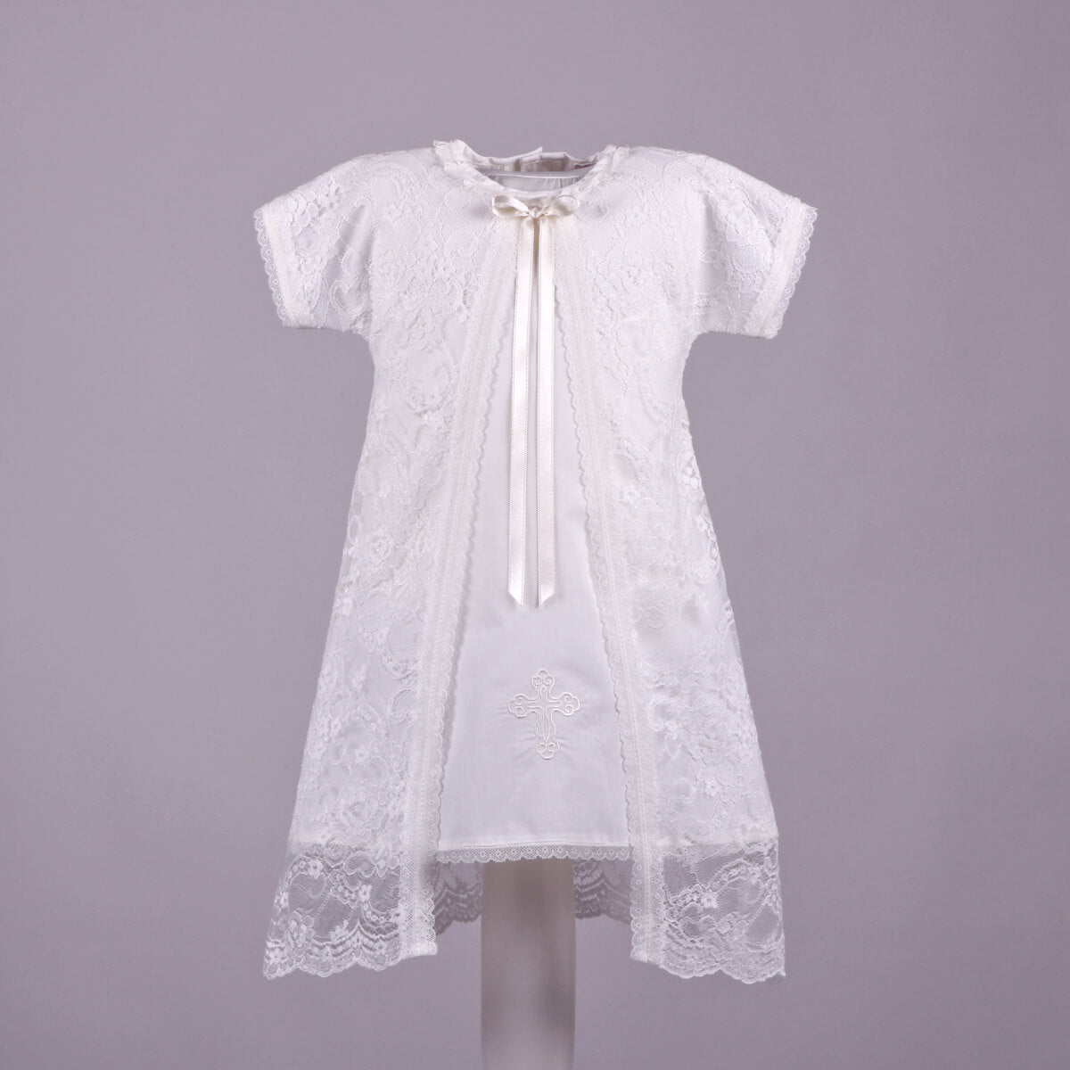 Girls Classic Baptism Gown on a gray background