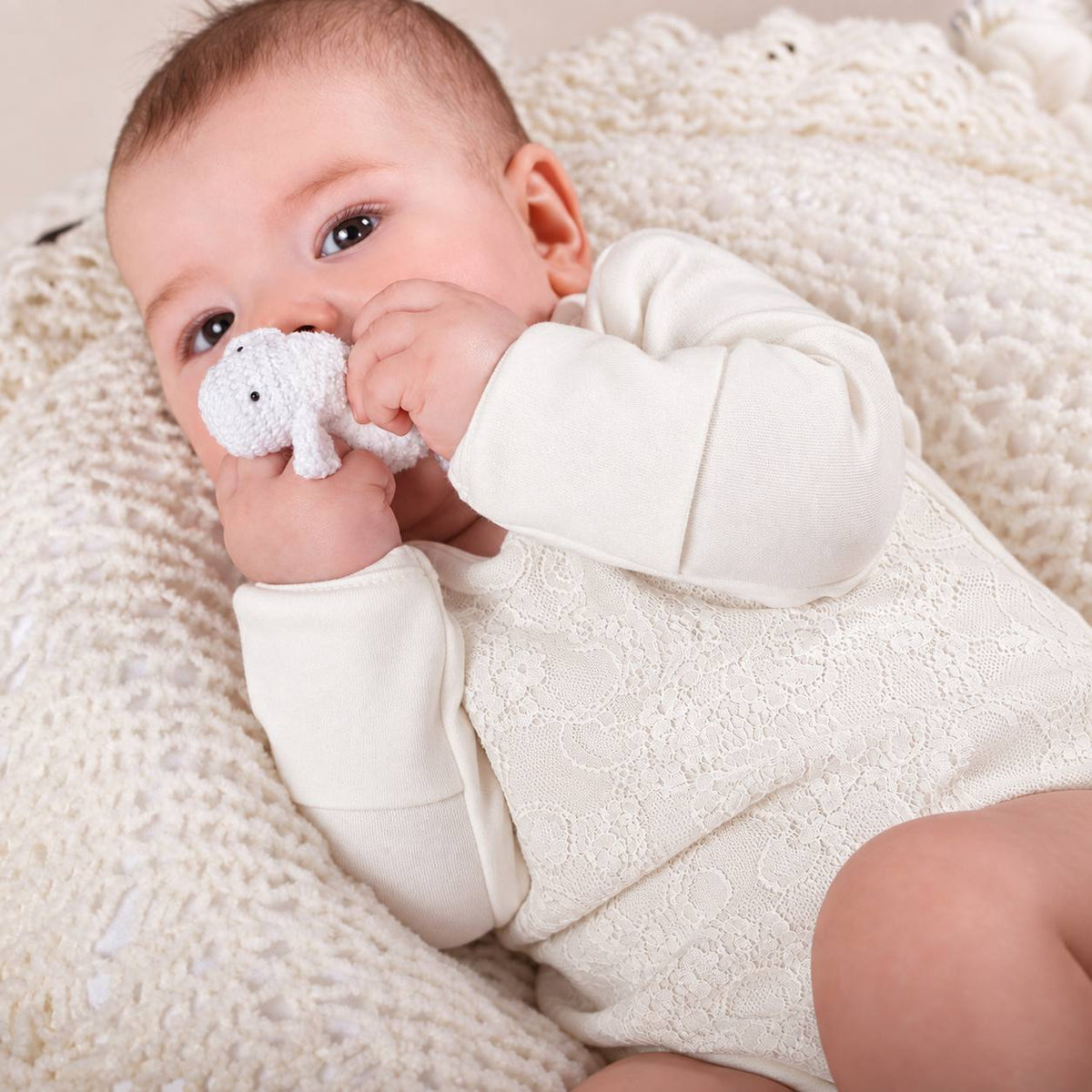 LILIANA Newborn Baby Bodysuit with Italian Lace – Long Sleeve