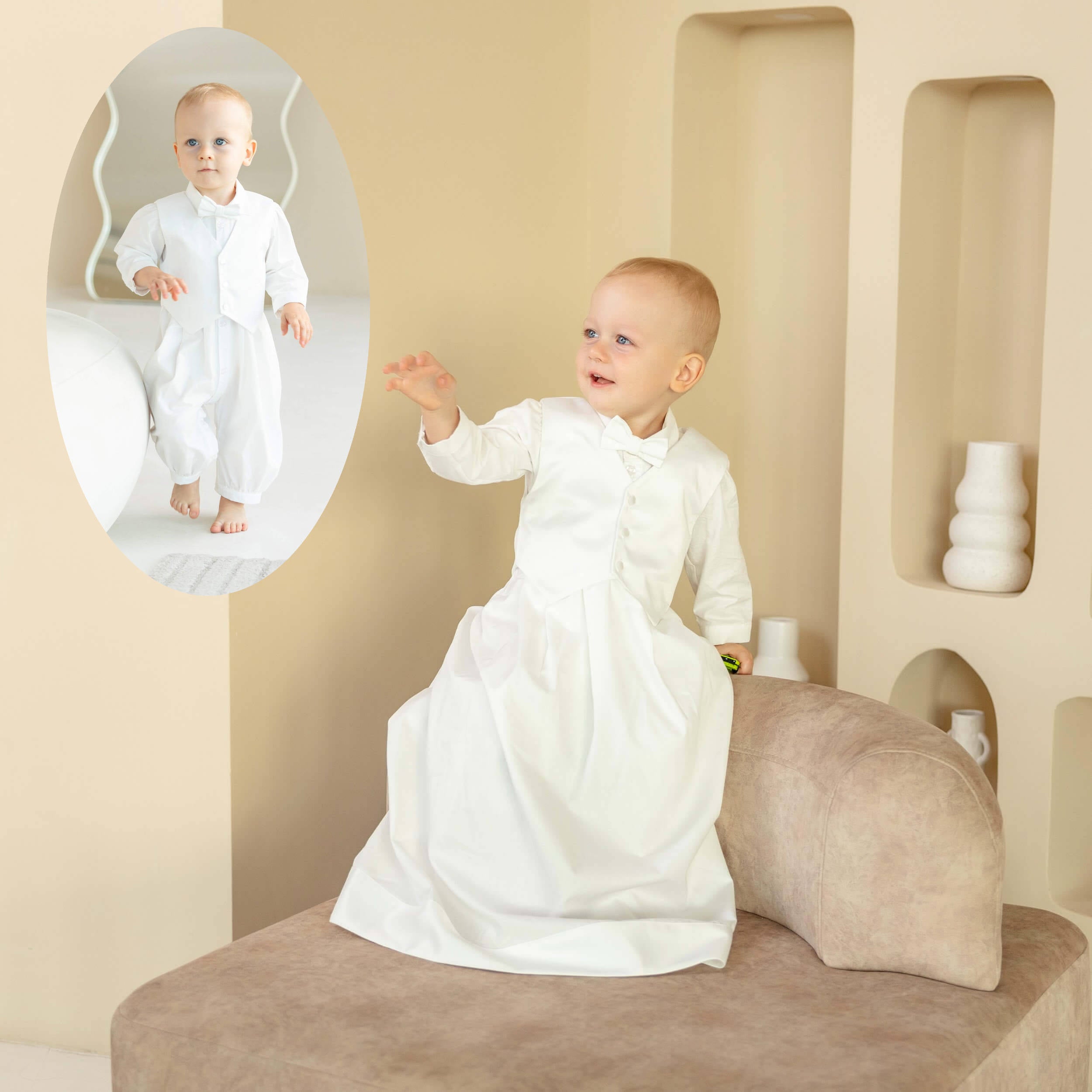 LG Convertible Boy Baptism Gown with Romper