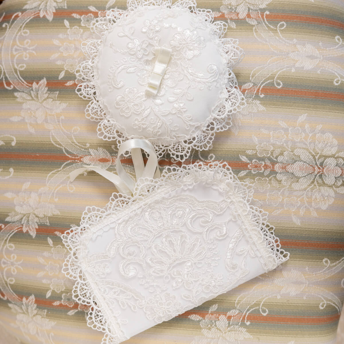 Baptism Keepsake Box on a striped fabric background