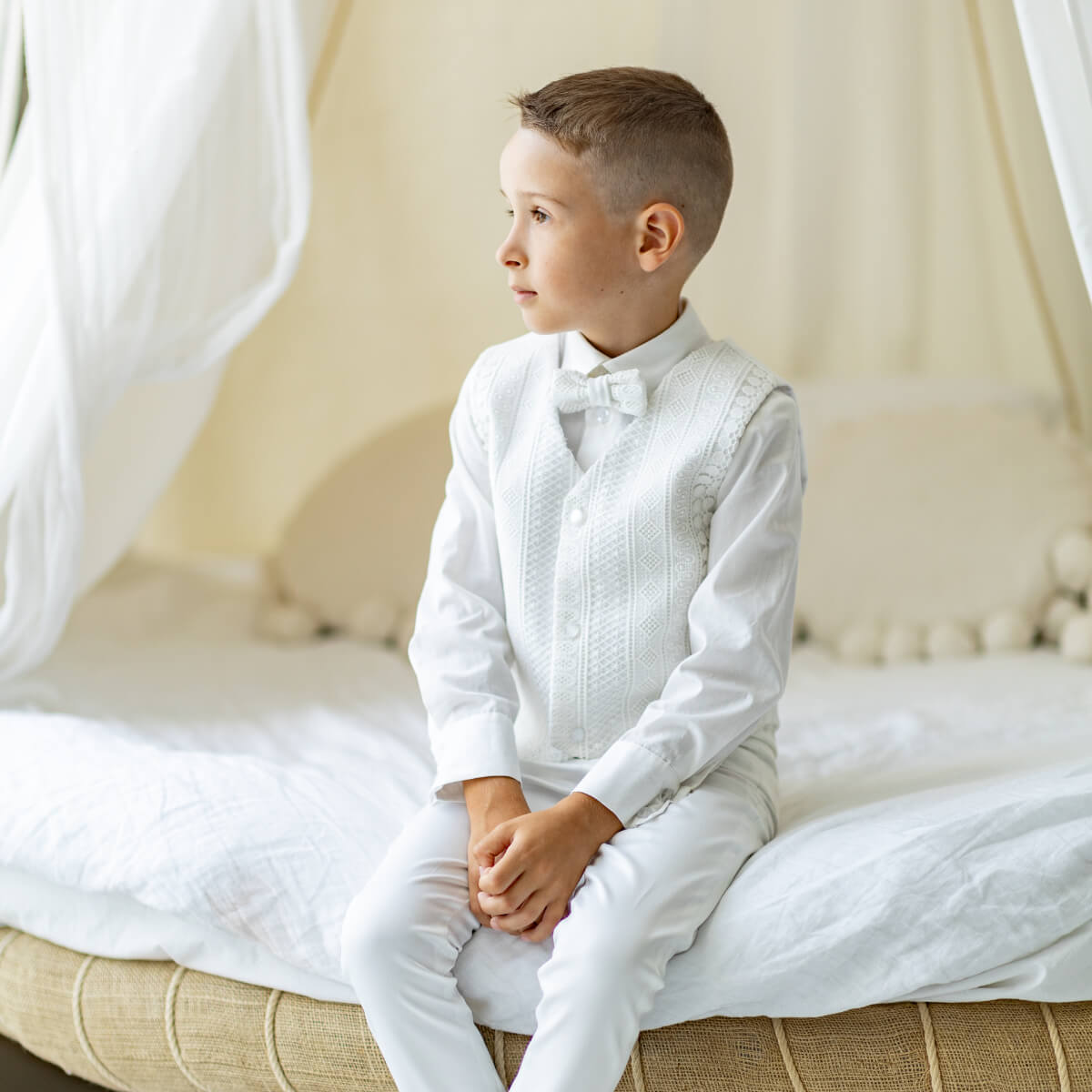 MARCEL Boys Communion Suit with Vest – Ivory 4-Piece Outfit