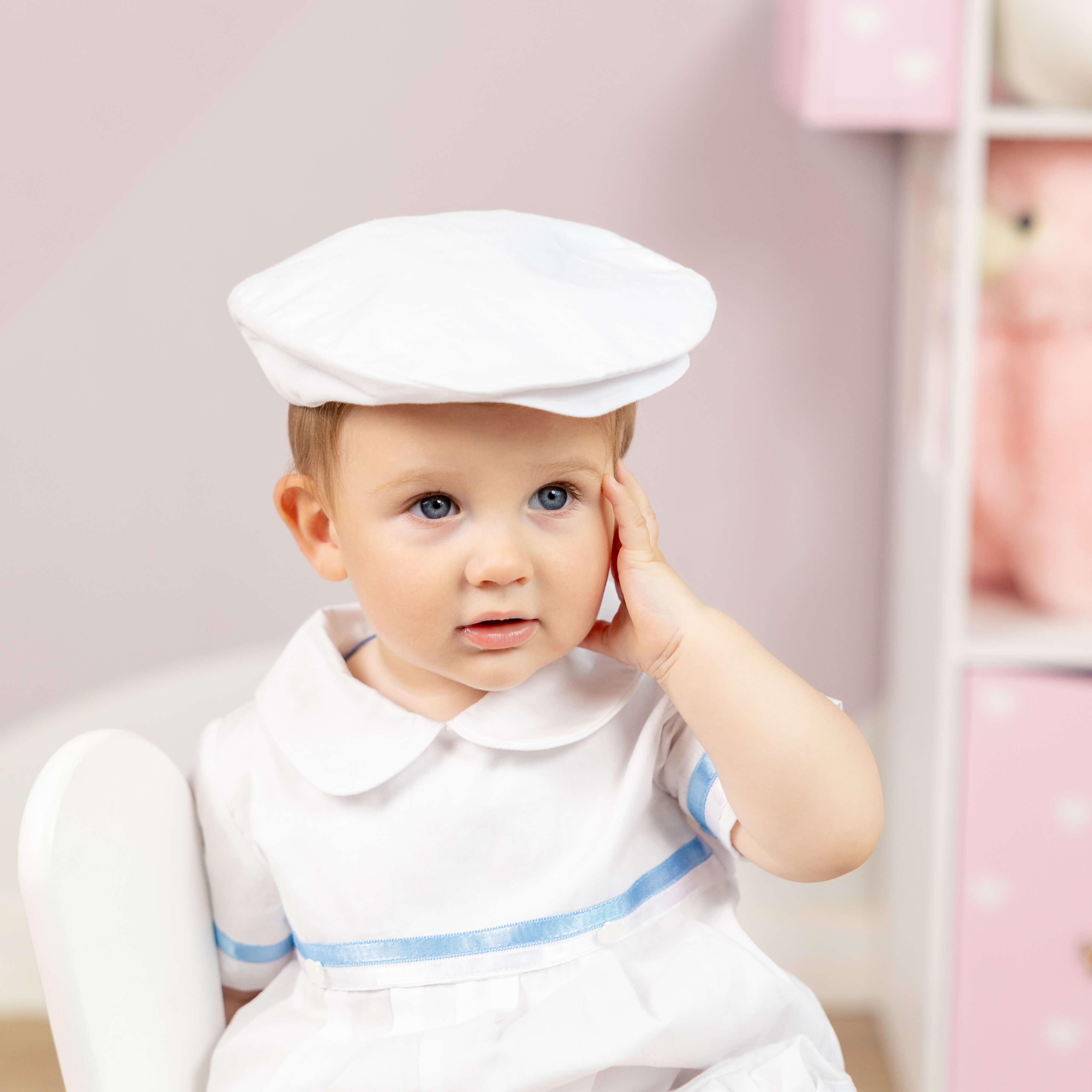 Baby Boy Bubble Romper – White Cotton Christening Outfit - MARC