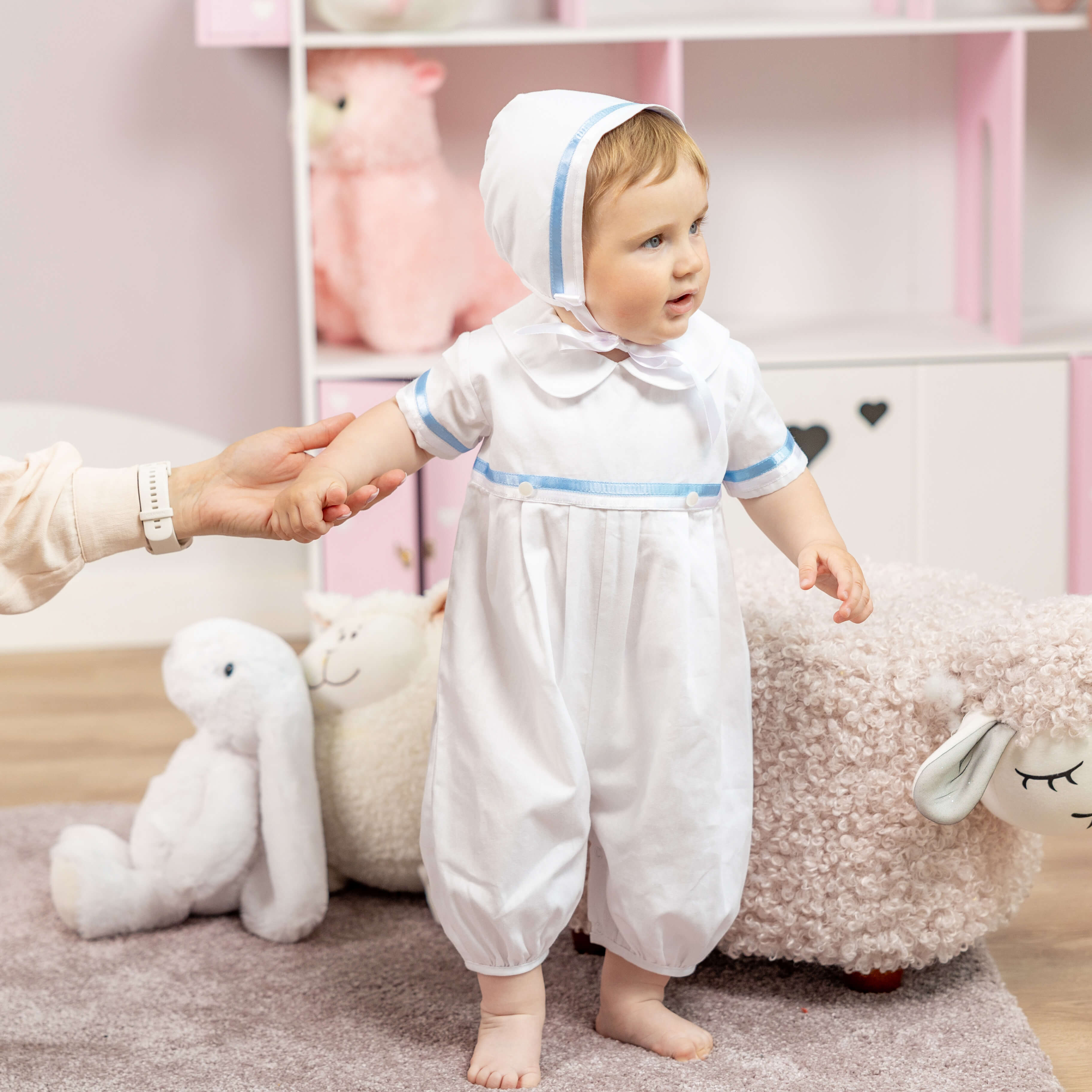 Baby Boy Bubble Romper – White Cotton Christening Outfit - MARC