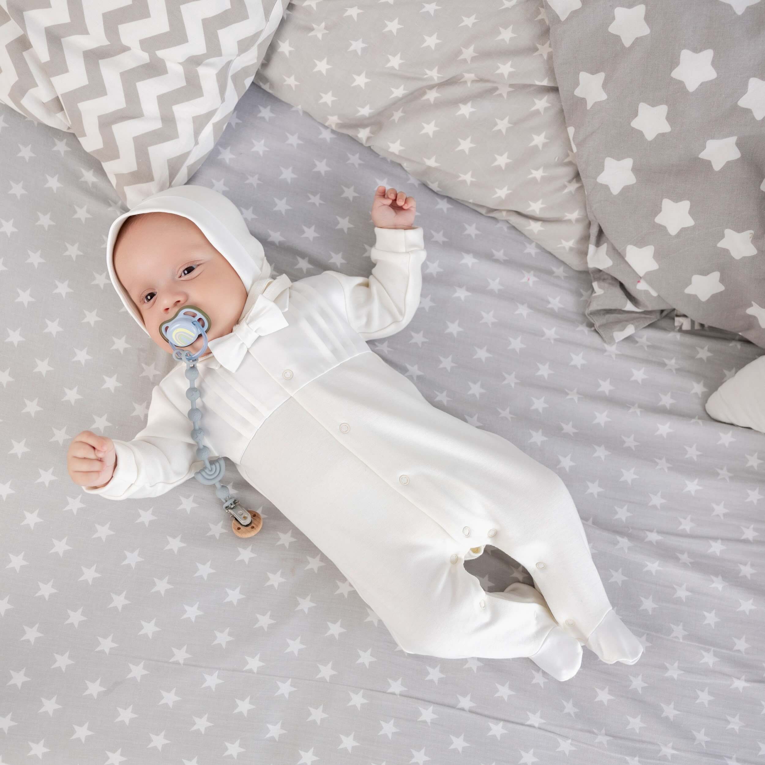 Newborn Baby Jumpsuit & Hat Set – Cotton Jersey with Silk Bow - MARC