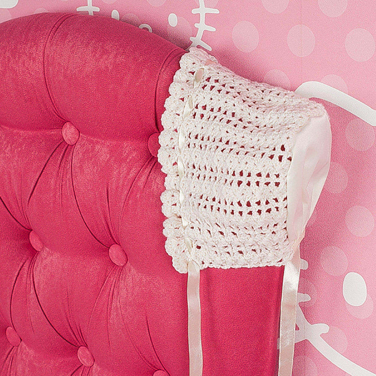 Crochet Christening Bonnet on the chair 