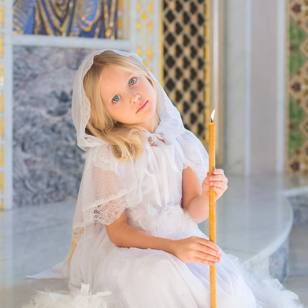 MELODY First Communion Dress with Boa Feather