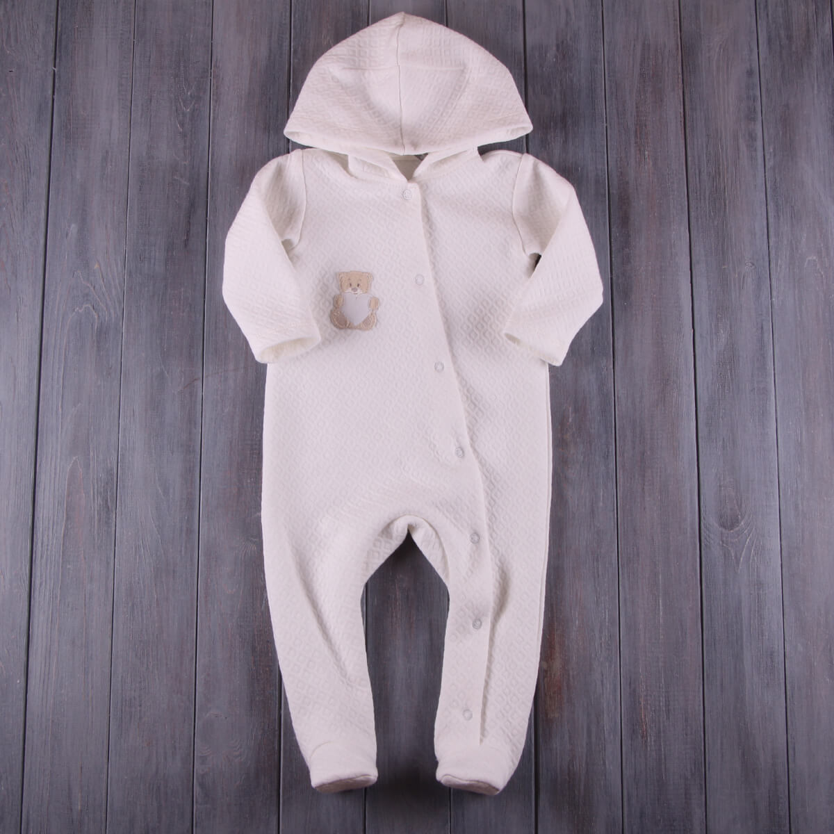 Newborn Hooded Romper – Ivory Quilted Cotton Hooded Suit - OLIVER