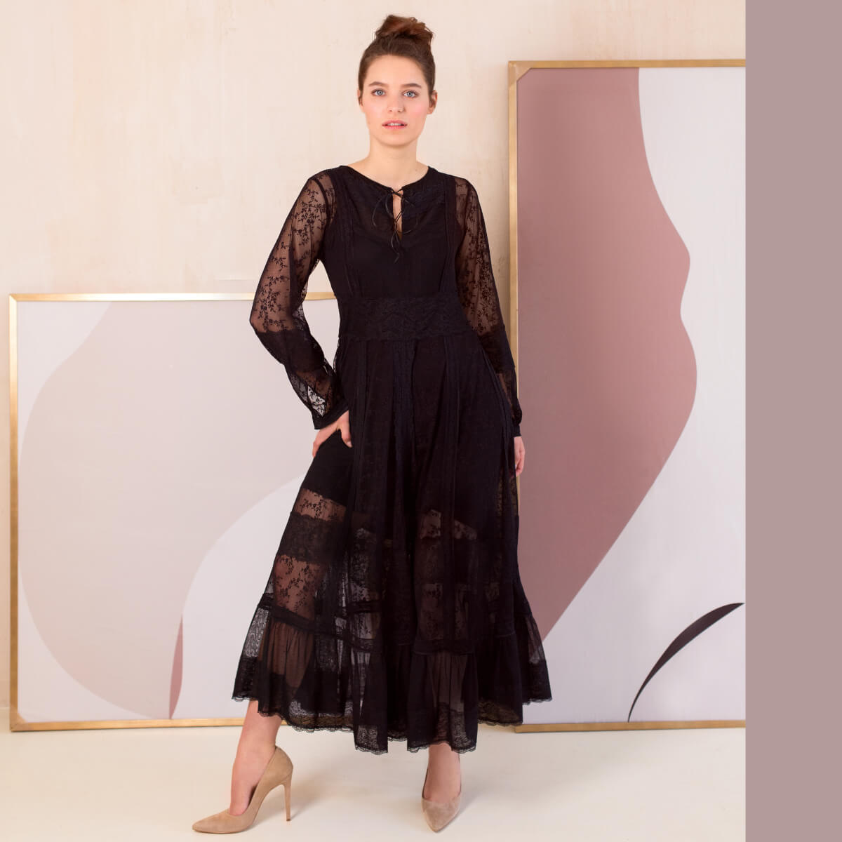 NATALIE Black Lace Boho Dress