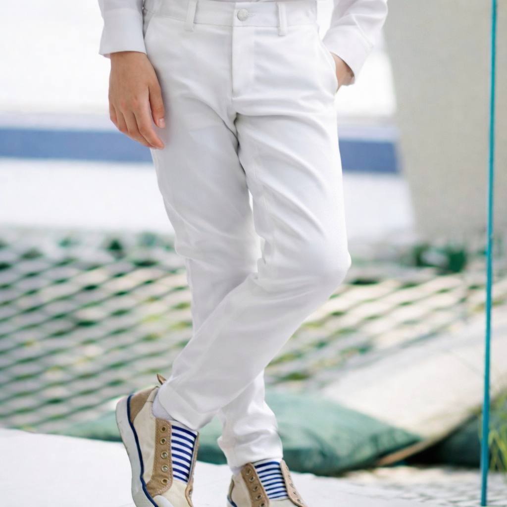Boys White & Ivory Trousers, Satin Pants