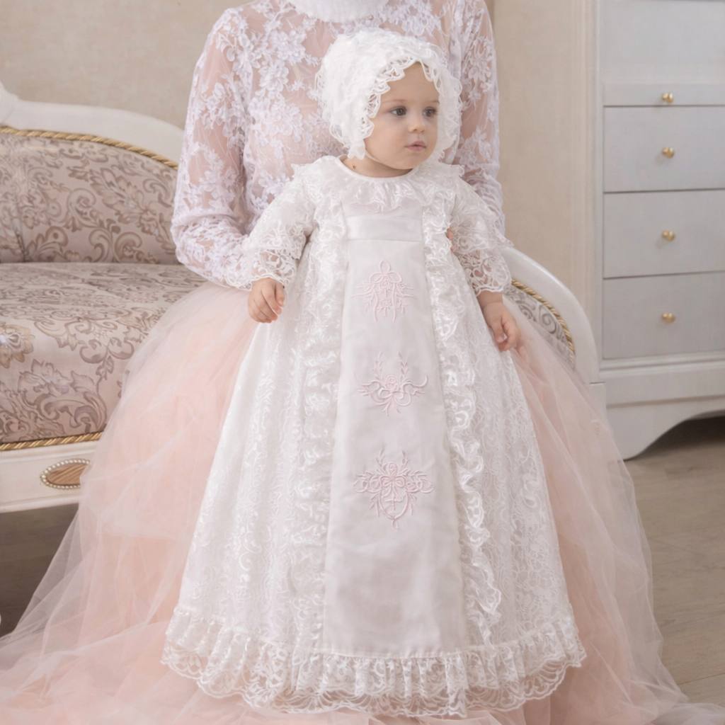 SOPHIE Vintage Christening Gown for Girls – Ivory Italian Lace Baptism