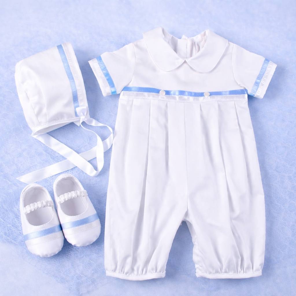 MARC Ready to Wear Baptism Outfit for Boys – Romper, Hat & Booties Set