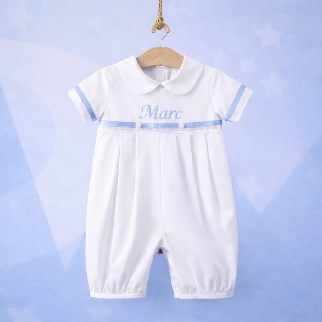 MARC Ready to Wear Baptism Outfit for Boys – Romper, Hat & Booties Set