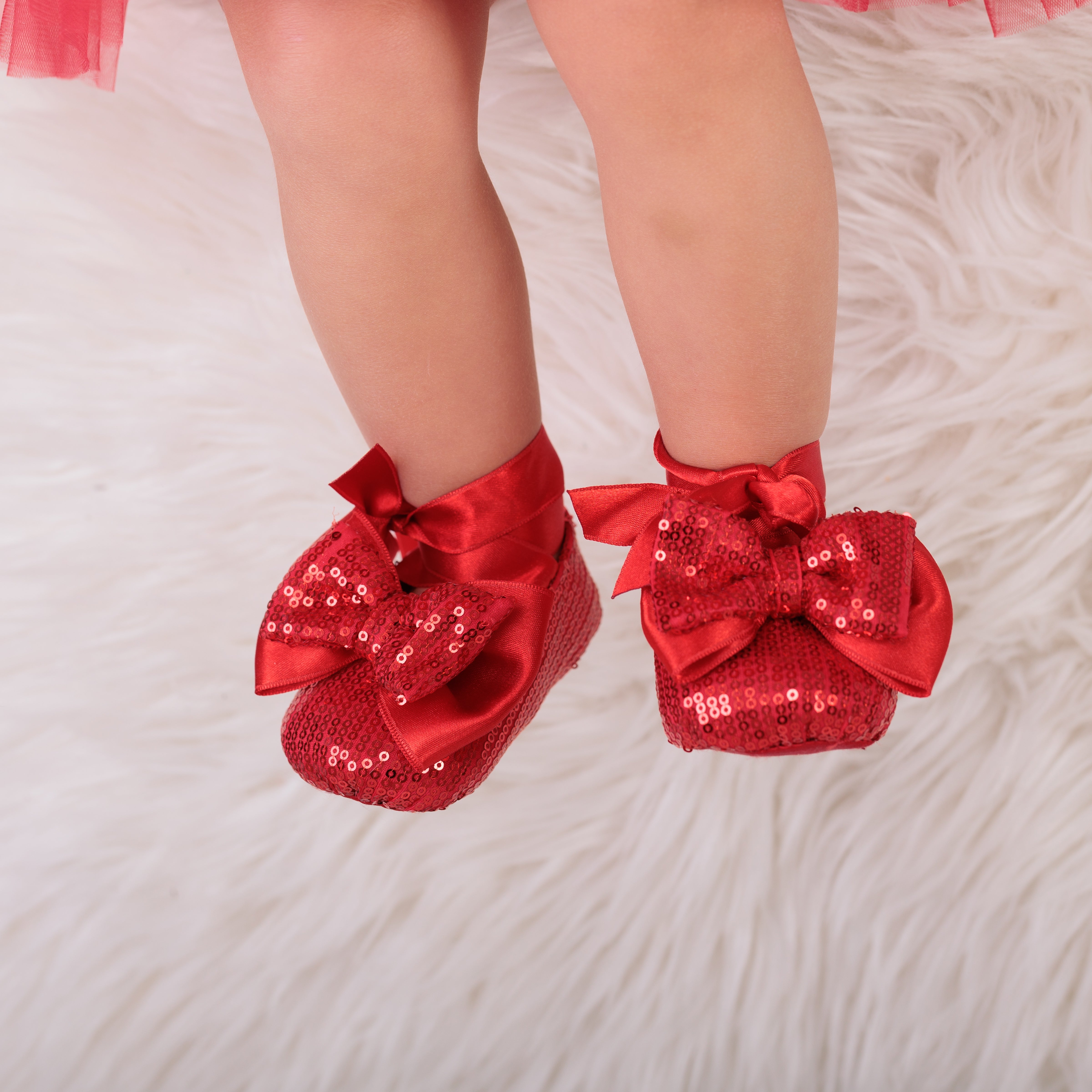 Red Sequin Booties for Baby Girl with Bows