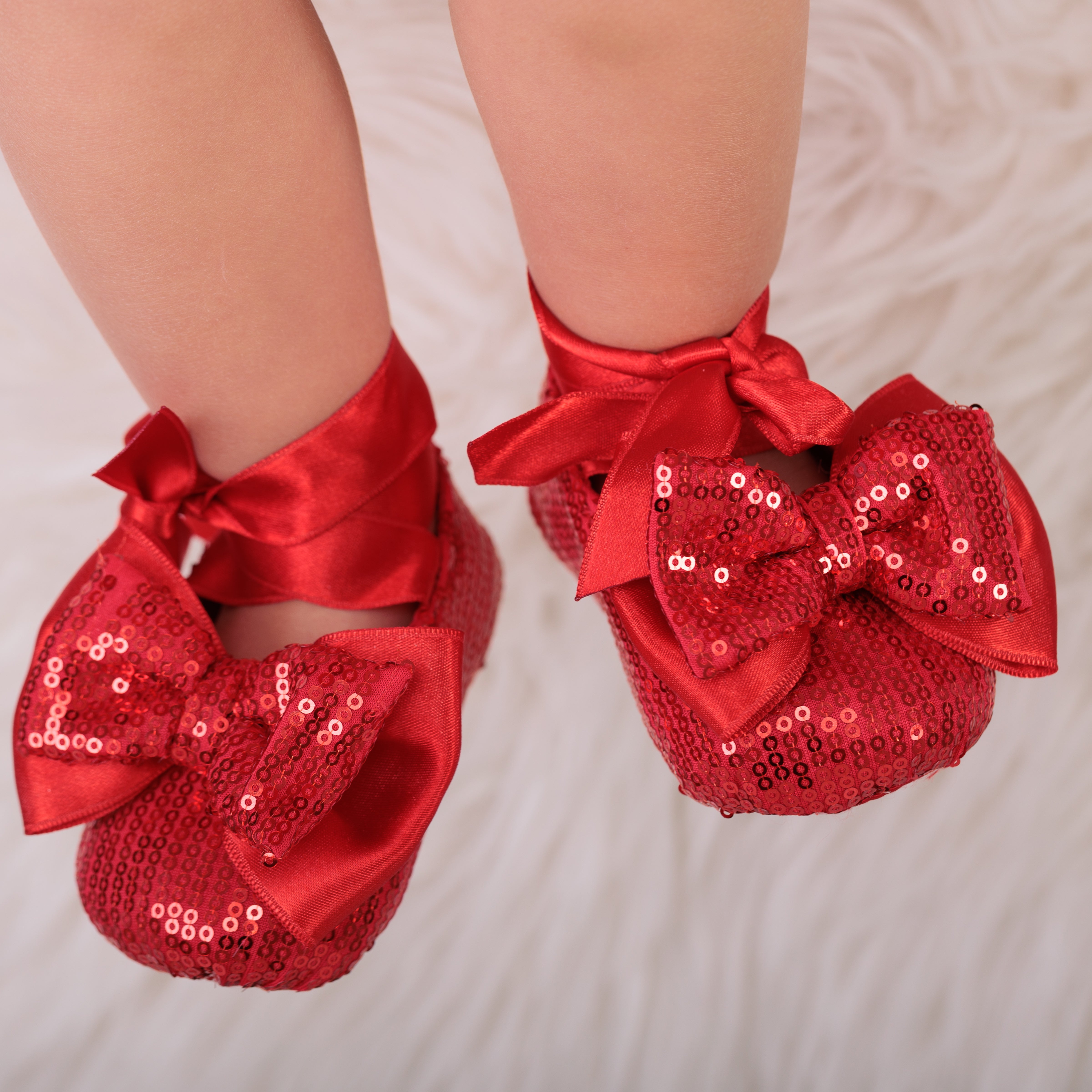Red Sequin Booties for Baby Girl with Bows