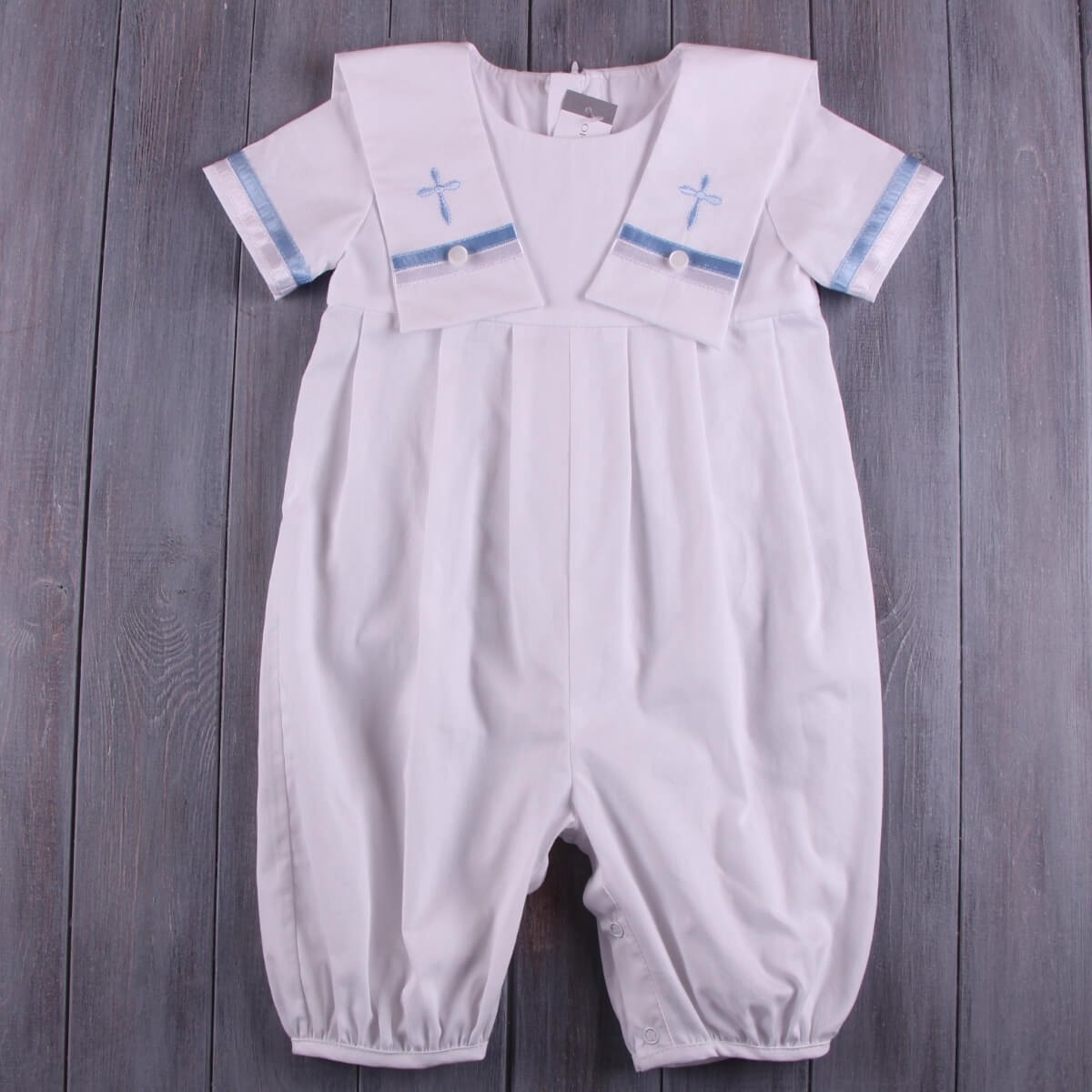 MARC Boy Baptism Outfit Set – Satin Christening Romper with Hat & Booties