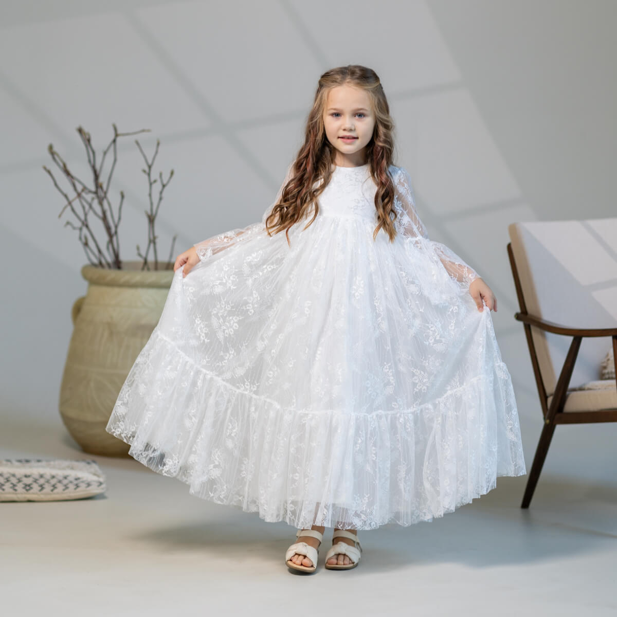 SARAH Lace First Communion Dress with Long Sleeves