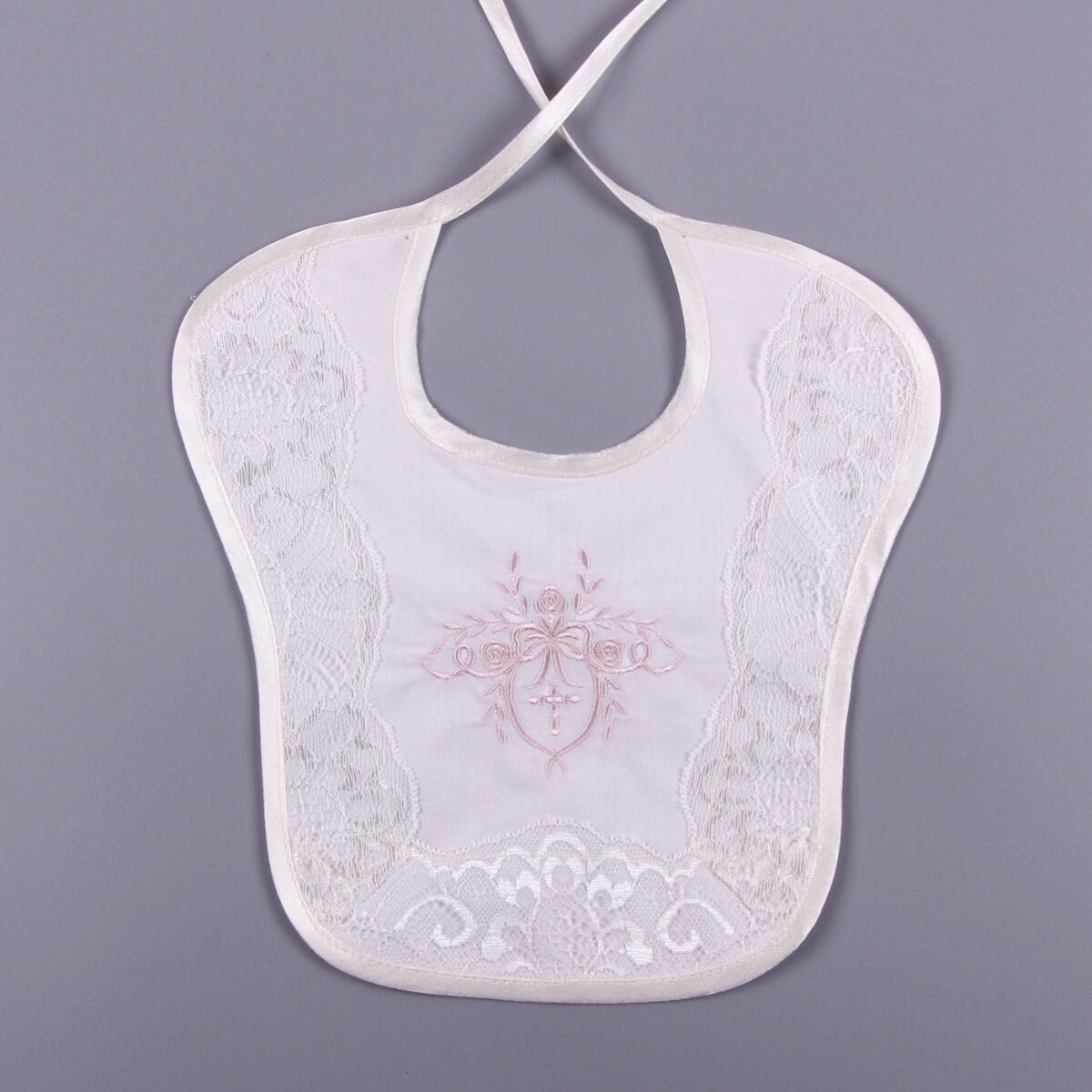 Newborn Lace Bib on a gray background