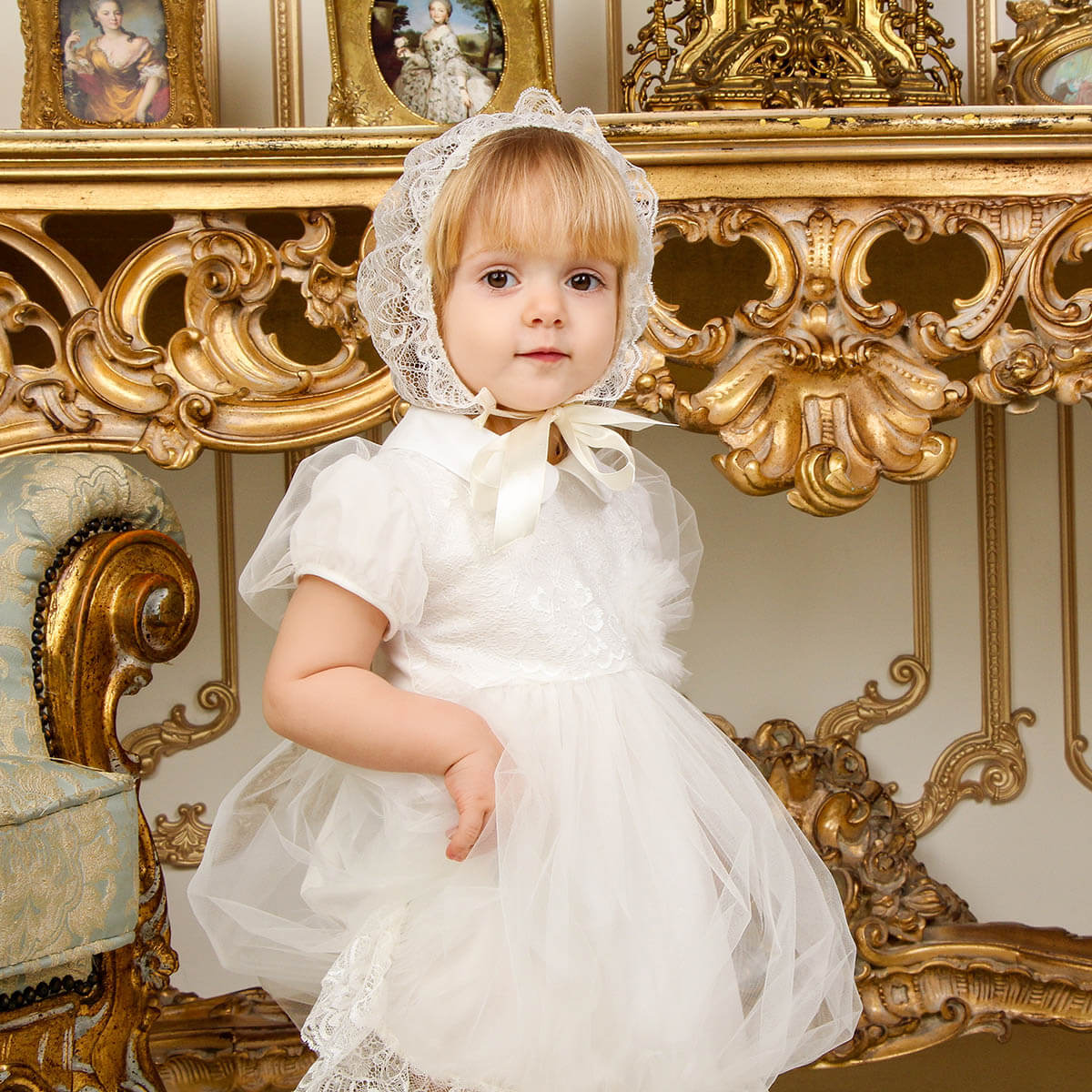 SOPHIE Bubble Baptism Dress – Elegant Lace Christening Dress