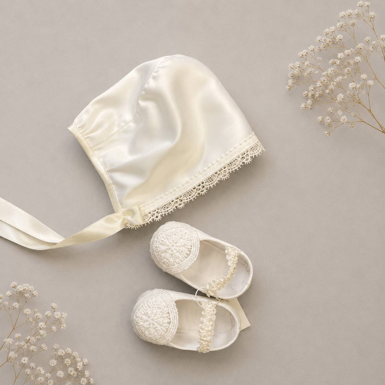 THEO Cotton Christening Set with Hat and Booties for Boys