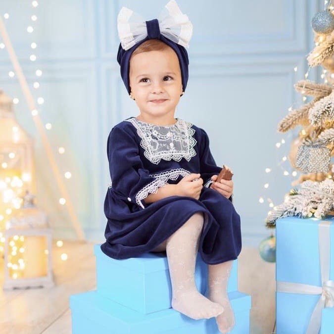 EMERALD Velvet Baby Girl Dress with Headband – Holiday Dress