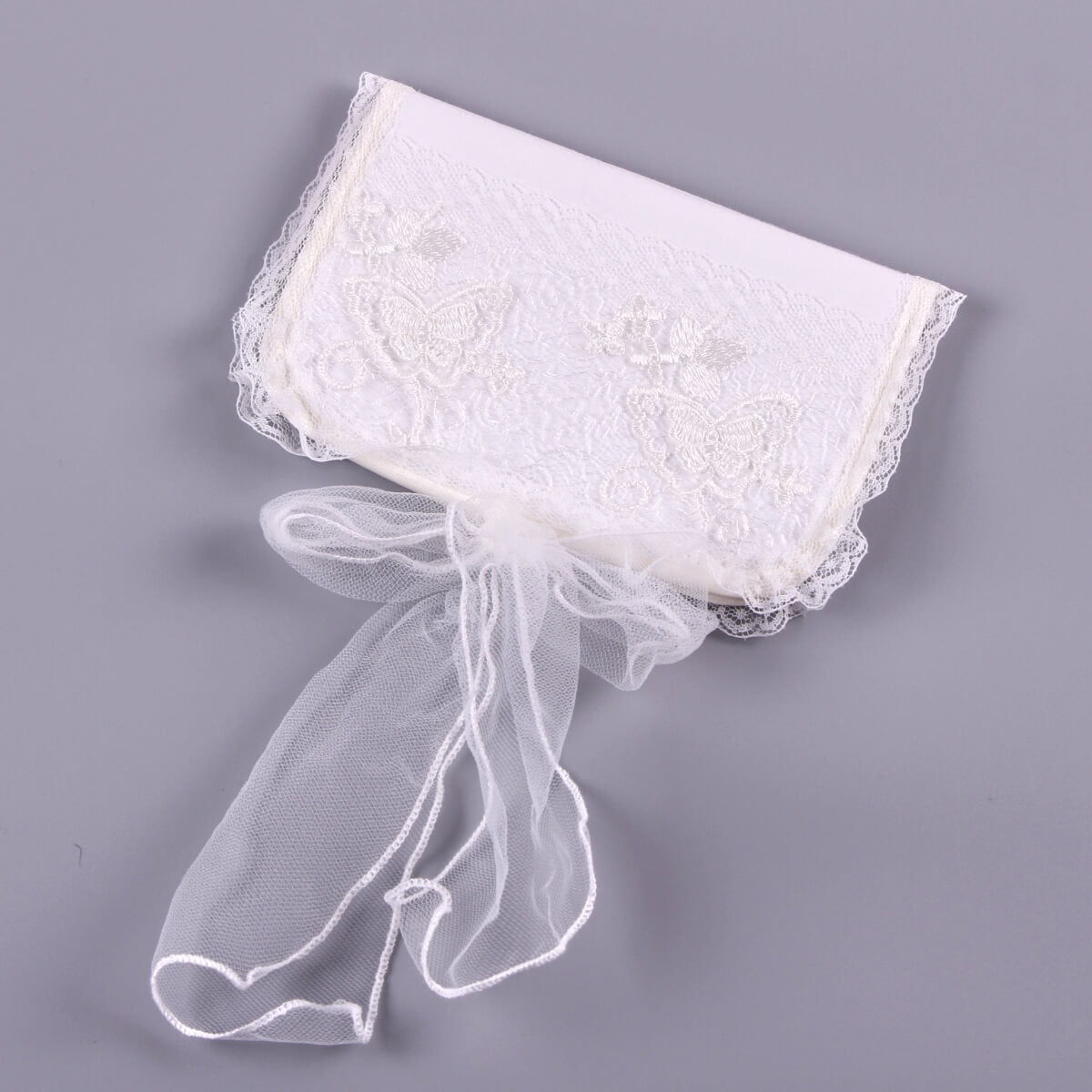 First Curl Keepsake Box with sheer overlay on a gray background