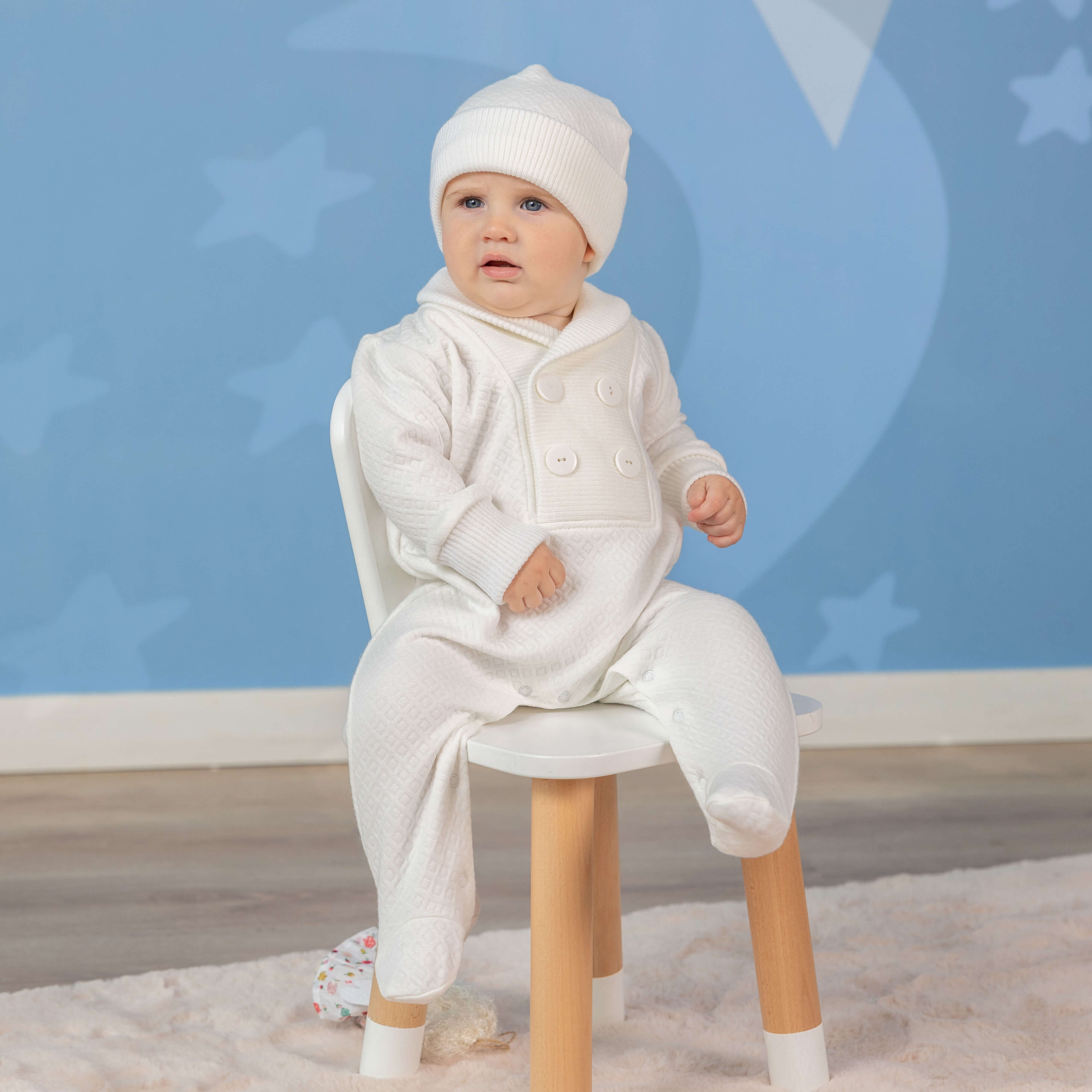 Baby Boy Winter Romper Outfit with Hat, Quilted Cotton - OLIVER