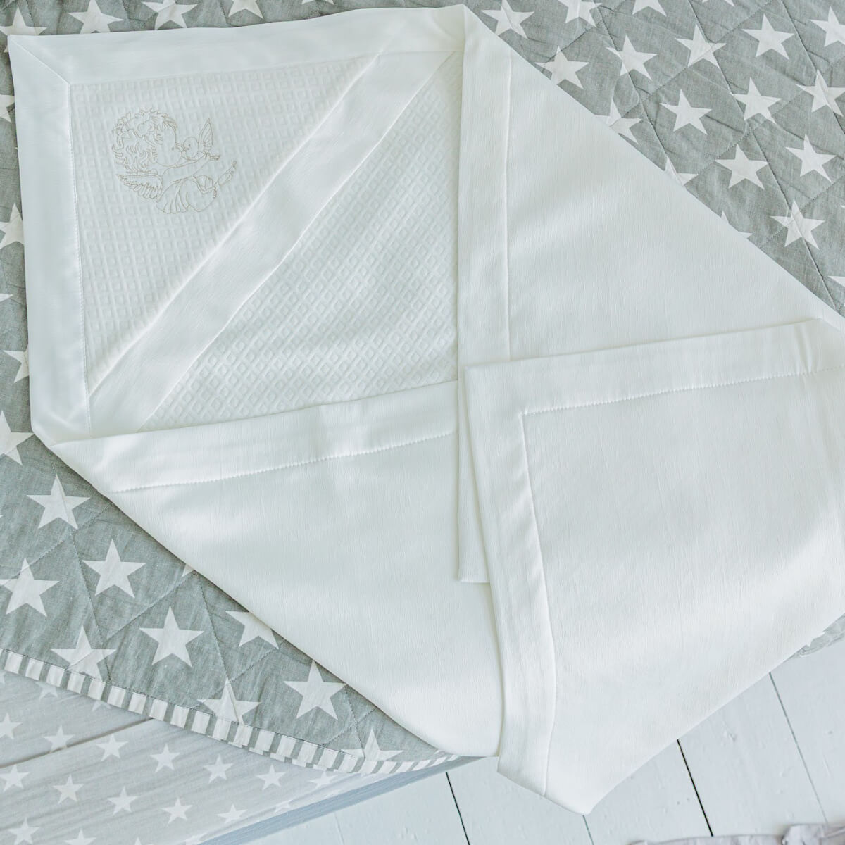 ivory baptism blanket with angel embroidery